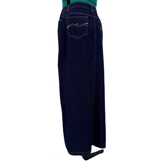Contrast Jeans Dark Blue Wash Denim Maxi Skirt with Front Slit, 9 - Picture 8 of 16